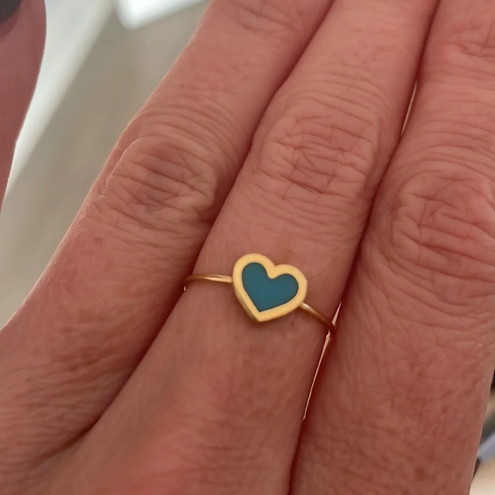 Jennifer Meyer 18k Extra Small Inlay Heart Ring, Turquoise, Size 6.5 - Picture 3 of 4
